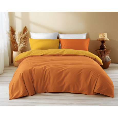 Housse de couette double face orange foncé/orange clair - 100 % coton, douce et respirante