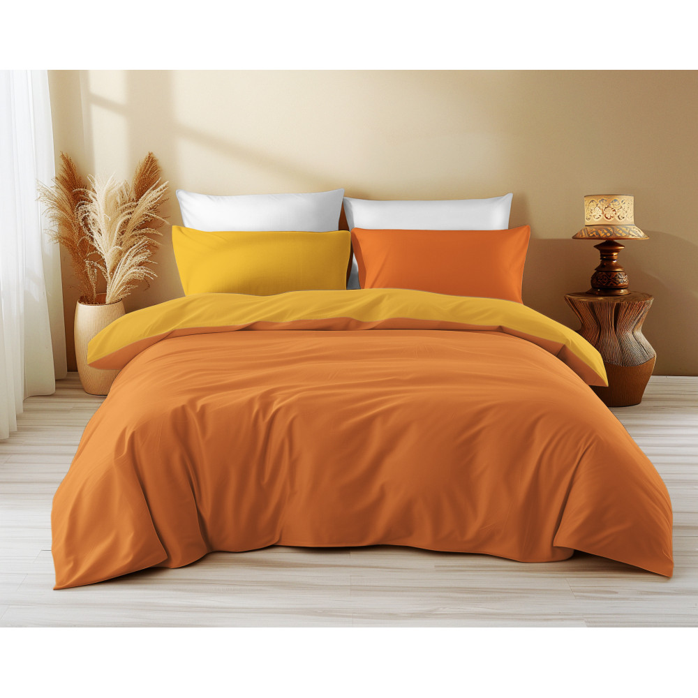 Housse de couette double face orange foncé/orange clair - 100 % coton, douce et respirante