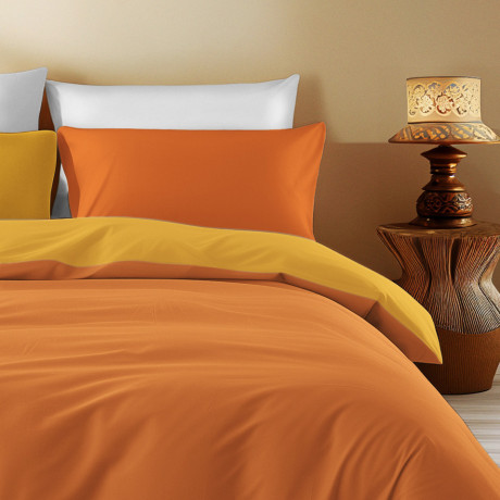 Copripiumino Double Face Arancione Scuro/Arancione Chiaro - 100% Cotone, Morbido e Traspirante 2