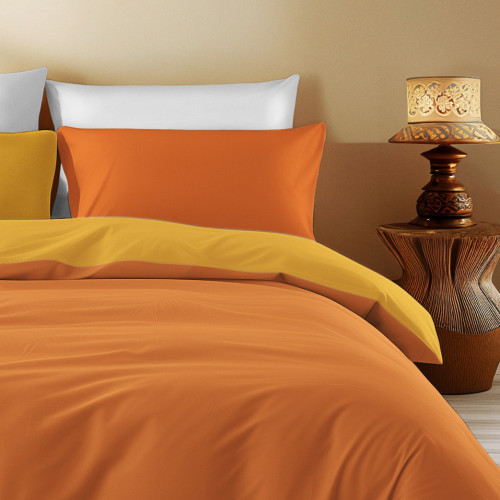 Dark Orange/Light Orange Double Face Duvet Cover - 100% Cotton, Soft and Breathable