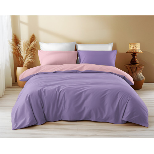 Copripiumino Double Face Rosa/Lilla - 100% Cotone, Elegante e Traspirante