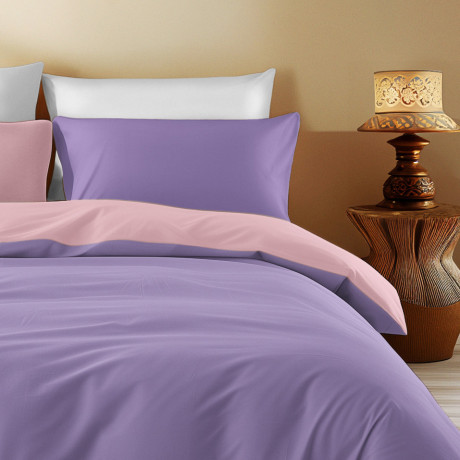 Double Face Duvet Cover Pink/Lilac - 100% Cotton, Elegant and Breathable 2