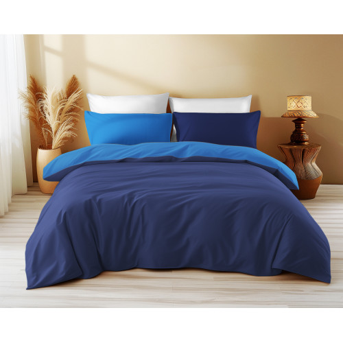 Double Face Bettbezug Dunkelblau/Bluette - 100% Baumwolle, elegant und atmungsaktiv