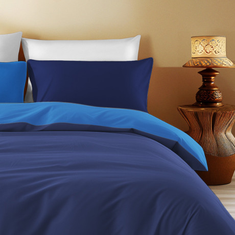 Double Face Bettbezug Dunkelblau/Bluette - 100% Baumwolle, elegant und atmungsaktiv 2