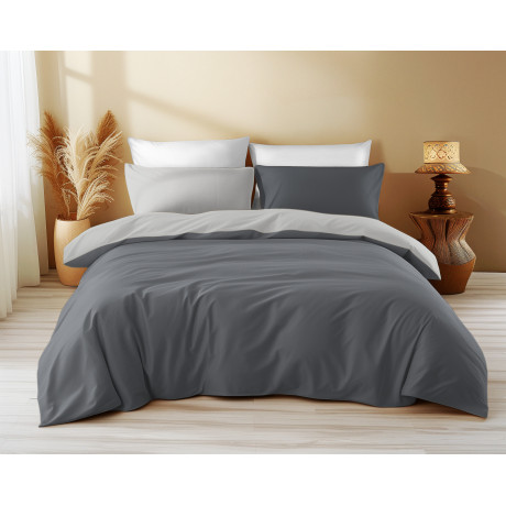 Copripiumino Double Face Grigio Scuro/Chiaro in Cotone - Made in Italy