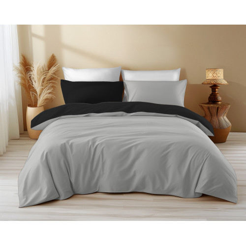 Double Face Duvet Cover Grey/Black - 100% Cotton, Elegant and Breathable