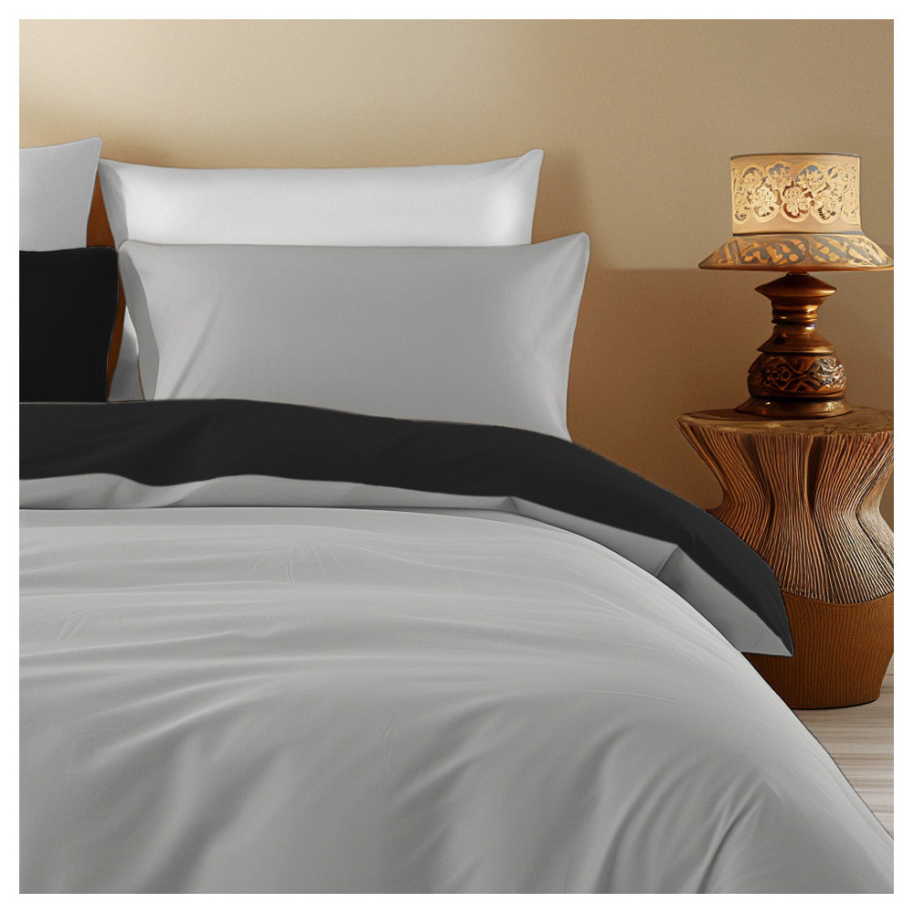 Copripiumino Double Face Grigio/Nero - 100% Cotone, Elegante e Traspirante