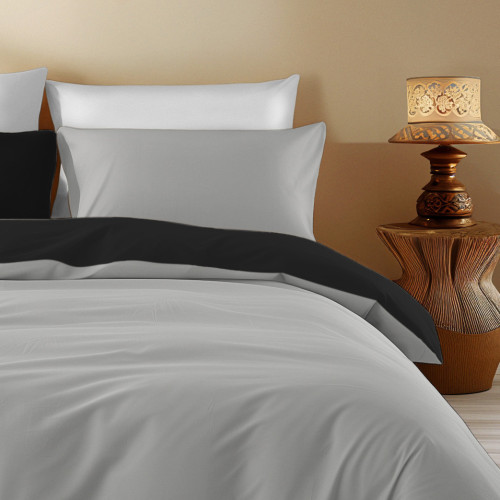 Copripiumino Double Face Grigio/Nero - 100% Cotone, Elegante e Traspirante