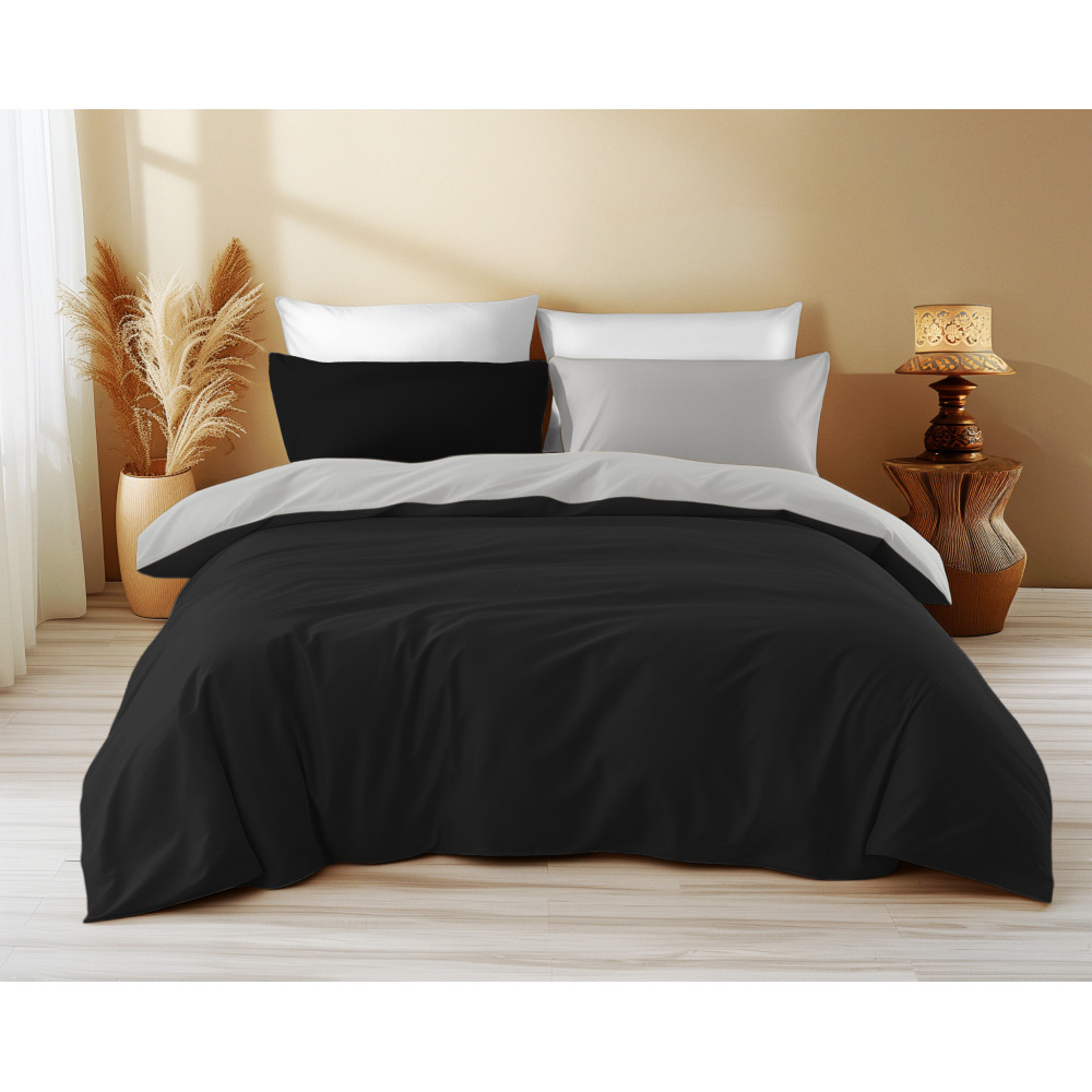 Double Face Duvet Cover Black/Grey - 100% Cotton, Elegant and Breathable