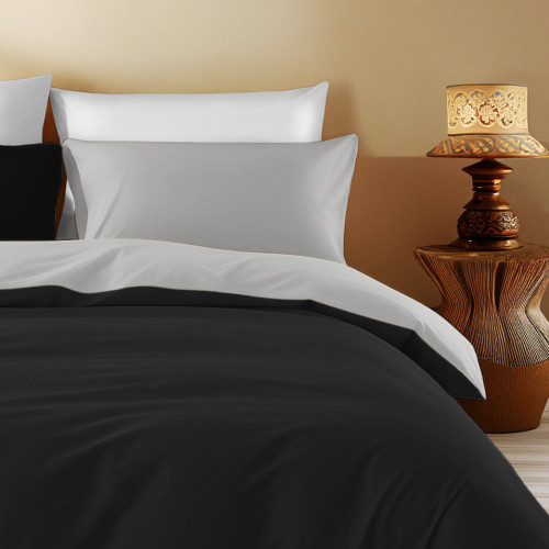 Copripiumino Double Face Nero/Grigio - 100% Cotone, Elegante e Traspirante