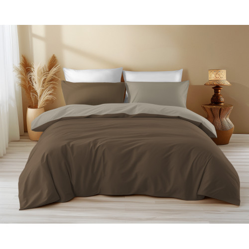 Double Face Duvet Cover Brown/Taupe - 100% Cotton, Elegant and Natural