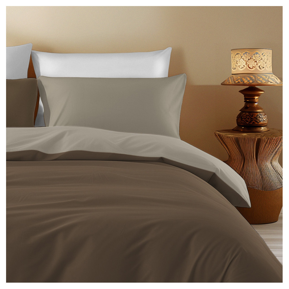 Double Face Duvet Cover Brown/Taupe - 100% Cotton, Elegant and Natural