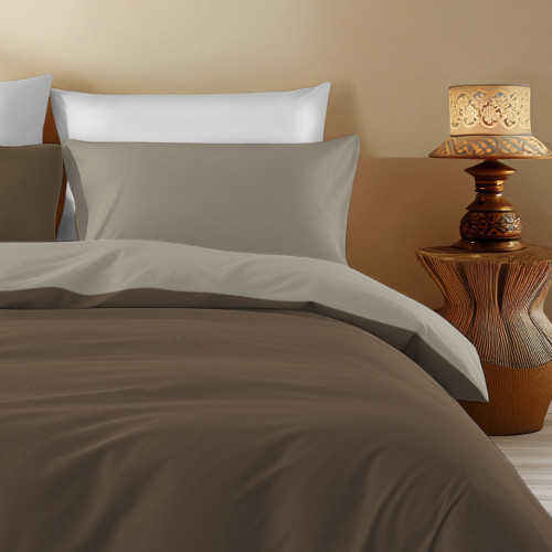 Copripiumino Double Face Marrone/Tortora - 100% Cotone, Elegante e Naturale