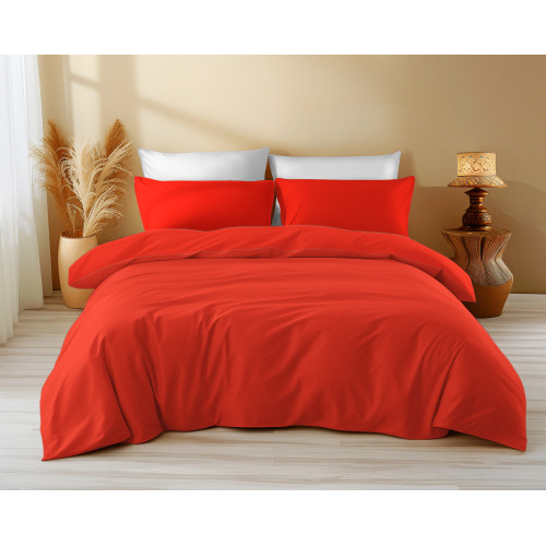 Solid Red Cotton Quilt Cover - Breathable, Soft, Made in Italy