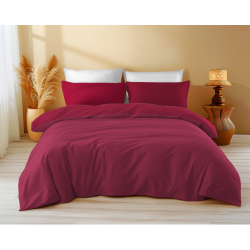 Housse de couette en coton solide bordeaux - respirante, douce, fabriquée en Italie