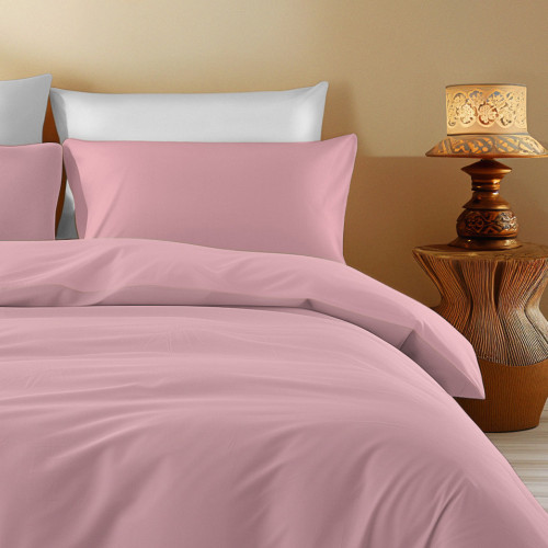 Housse de couette en coton de couleur unie Pink Sleep Time - respirant et doux
