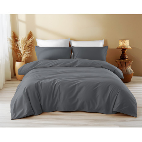 Housse de couette en coton de couleur unie gris foncé Temps de sommeil - Élégance et confort
