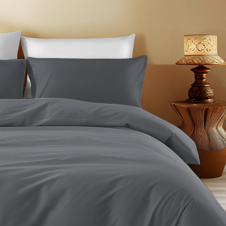Housse de couette en coton de couleur unie gris foncé Temps de sommeil - Élégance et confort 2