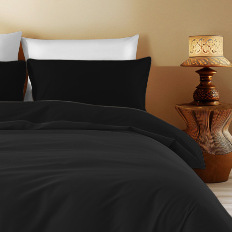 Solid Color Cotton Quilt Cover Black Sleep Time - Elegance and Comfort 2