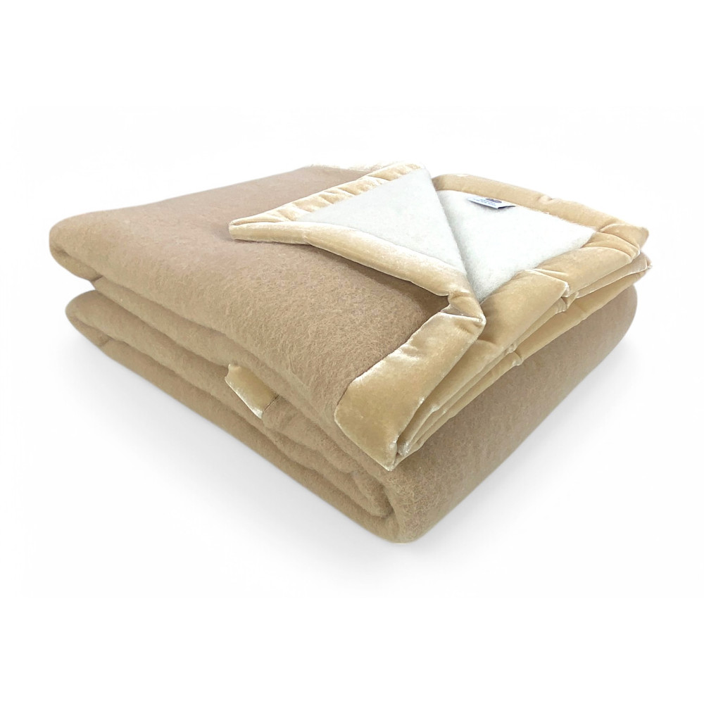 TWO-TONE BLANKET in genuine pure virgin WOOL soft and warm Beige