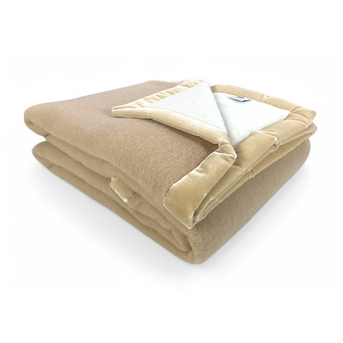 COUVERTURE BICOLORE en pure LAINE vierge véritable doux et chaud Beige