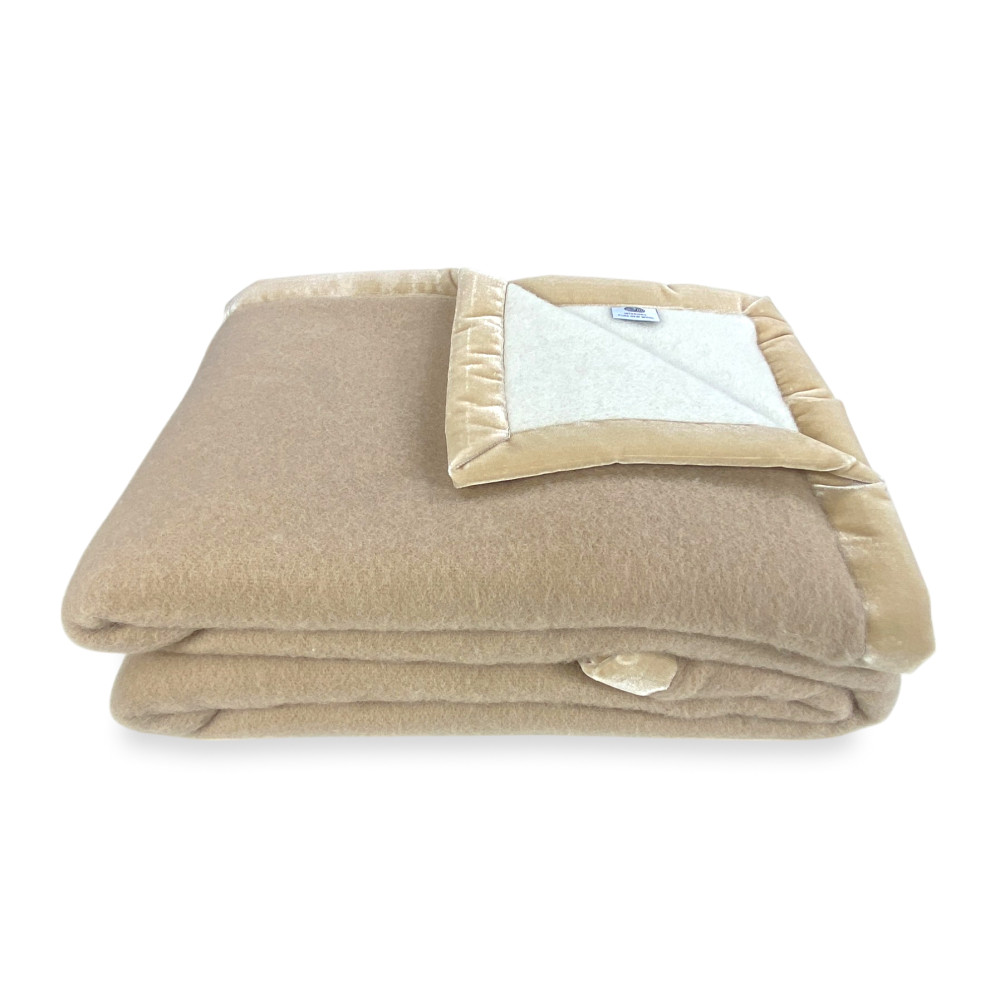 TWO-TONE BLANKET in genuine pure virgin WOOL soft and warm Beige