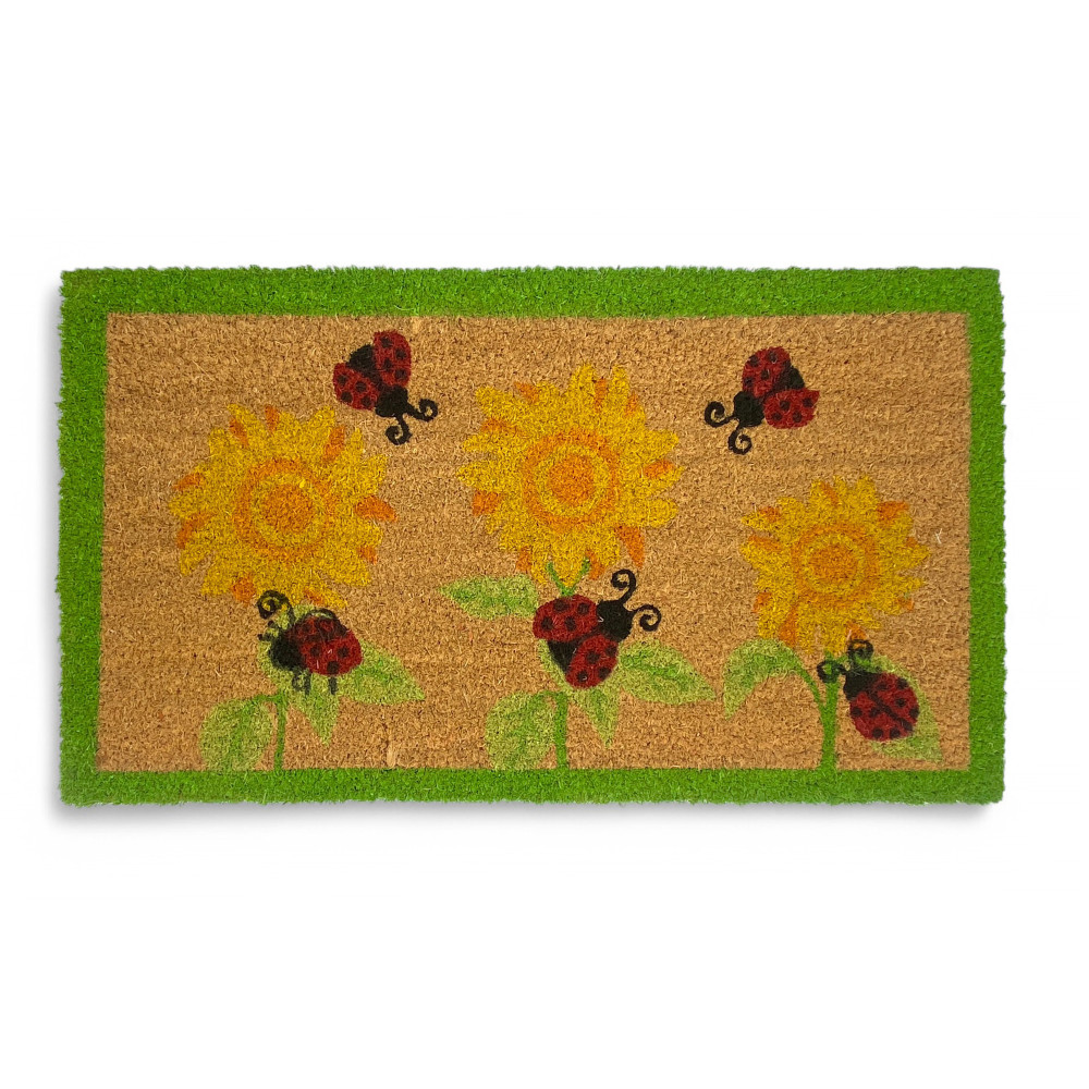 Tapis d’entrée d’extérieur en noix de coco – Paillasson avec coccinelles et tournesols – Antidérapant 40x70 cm
