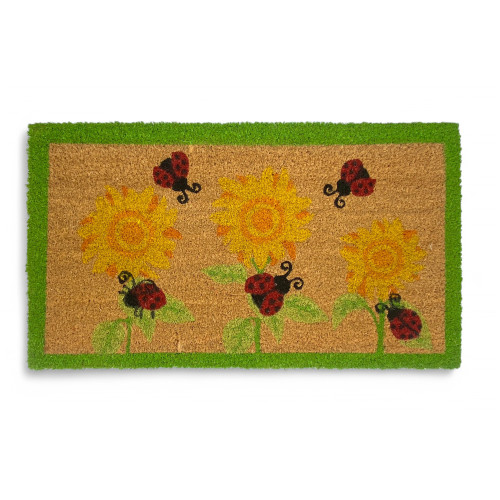 Outdoor Entrance Carpet in Coconut – Doormat with Ladybugs and Sunflowers – Non-slip 40x70 cm