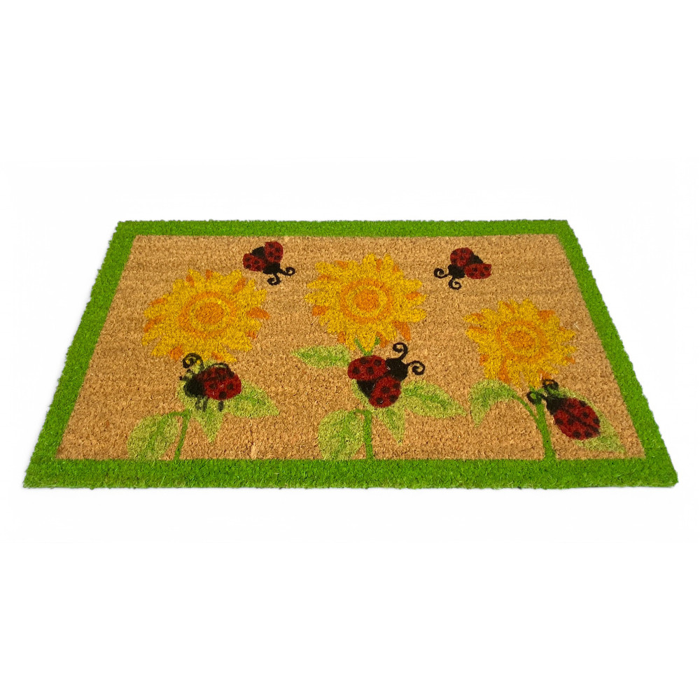 Outdoor Entrance Carpet in Coconut – Doormat with Ladybugs and Sunflowers – Non-slip 40x70 cm