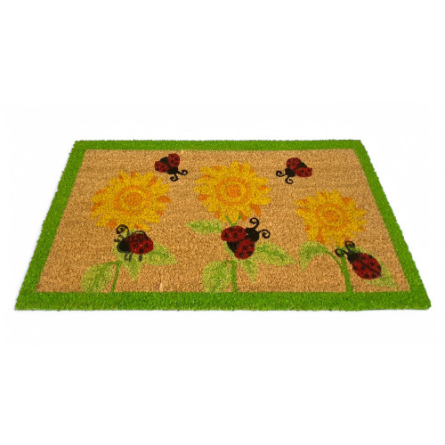 Tappeto Ingresso Esterno in Cocco – Zerbino con Coccinelle e Girasoli – Antiscivolo 40x70 cm
