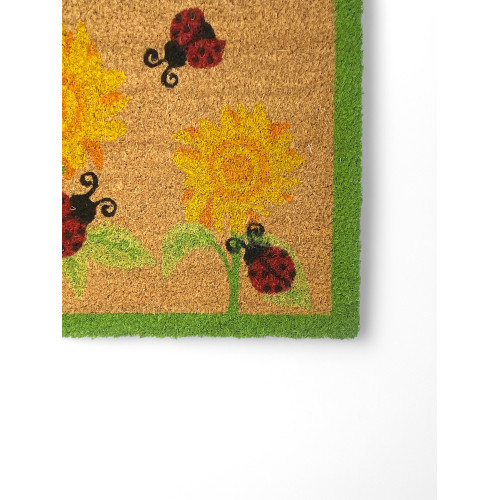 Tappeto Ingresso Esterno in Cocco – Zerbino con Coccinelle e Girasoli – Antiscivolo 40x70 cm