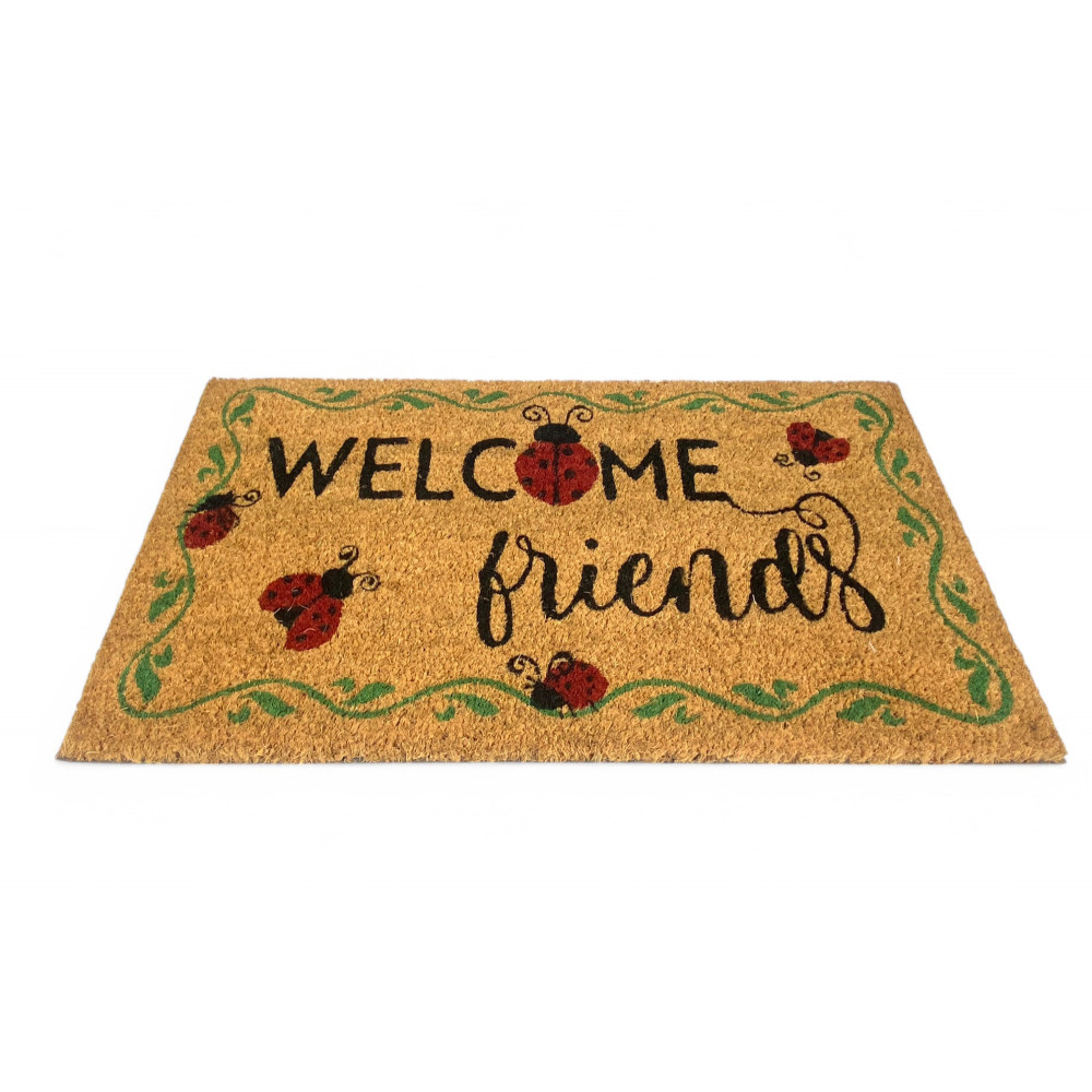 Outdoor Entrance Rug in Coconut - Welcome Doormat with Ladybugs - Non-slip 40x70 cm