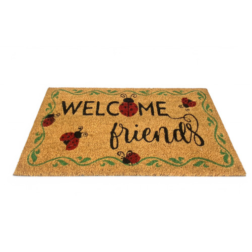 Alfombra de Entrada Exterior en Coco - Felpudo de Bienvenida con Mariquitas - Antideslizante 40x70 cm