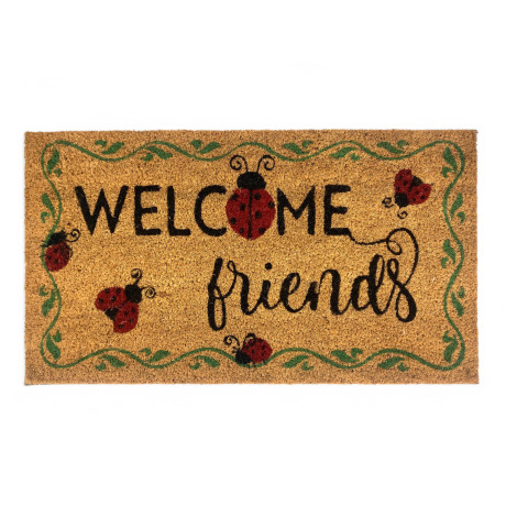 Alfombra de Entrada Exterior en Coco - Felpudo de Bienvenida con Mariquitas - Antideslizante 40x70 cm