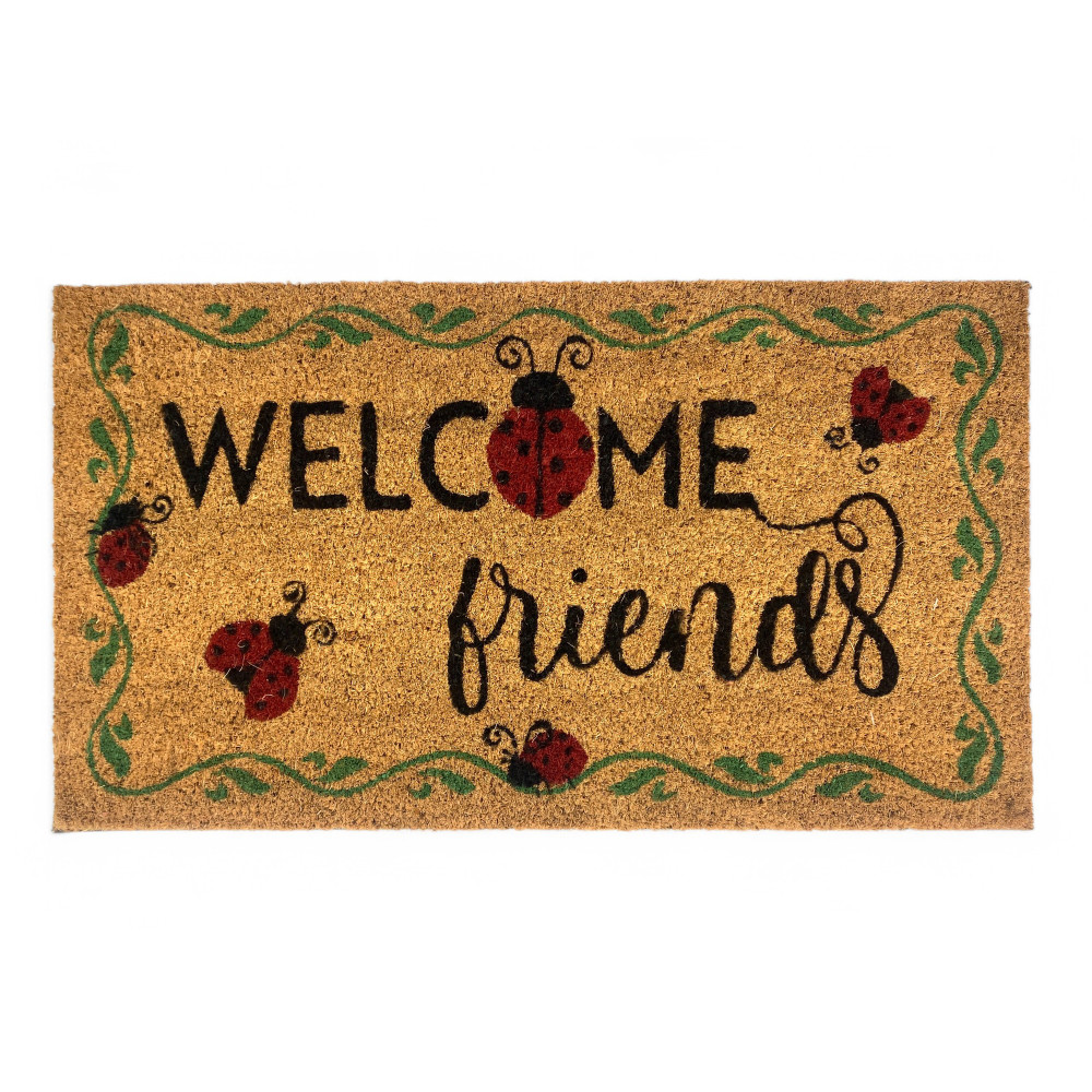 Alfombra de Entrada Exterior en Coco - Felpudo de Bienvenida con Mariquitas - Antideslizante 40x70 cm
