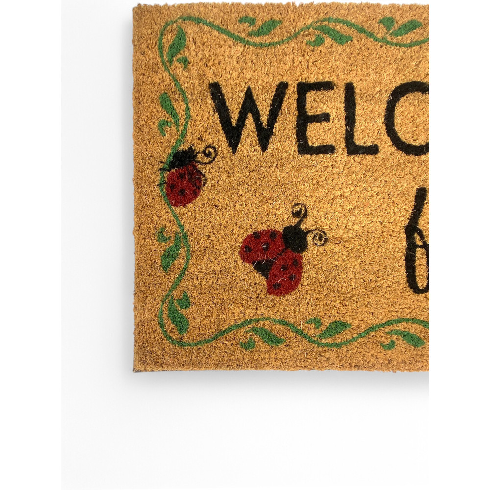 Tappeto Ingresso Esterno in Cocco - Zerbino Welcome con Coccinelle - Antiscivolo 40x70 cm