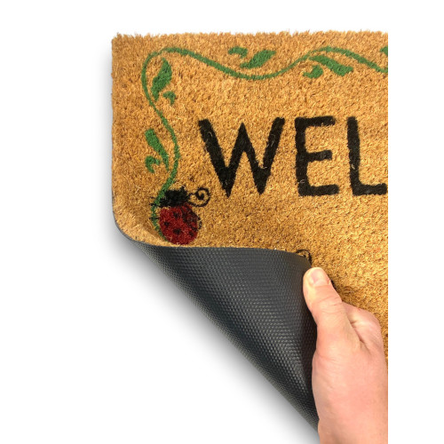 Alfombra de Entrada Exterior en Coco - Felpudo de Bienvenida con Mariquitas - Antideslizante 40x70 cm