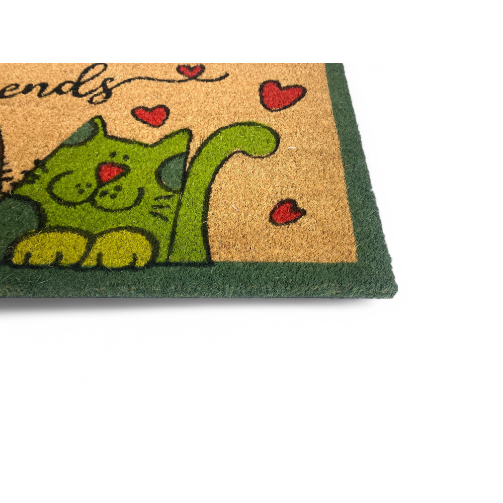 Outdoor Entrance Teppich aus Kokosnuss - Friends Fußmatte mit farbigen Katzen - rutschfest 40x70 cm