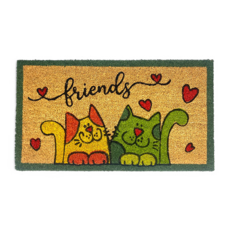 Outdoor Entrance Teppich aus Kokosnuss - Friends Fußmatte mit farbigen Katzen - rutschfest 40x70 cm