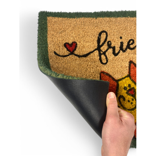 Tappeto Ingresso Esterno in Cocco - Zerbino Friends con Gatti Colorati - Antiscivolo 40x70 cm