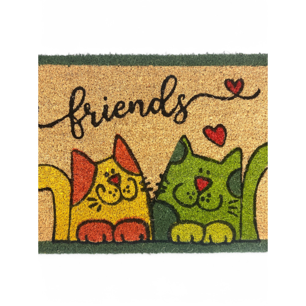 Alfombra de Entrada Exterior en Coco - Felpudo Friends con Gatos de Colores - Antideslizante 40x70 cm