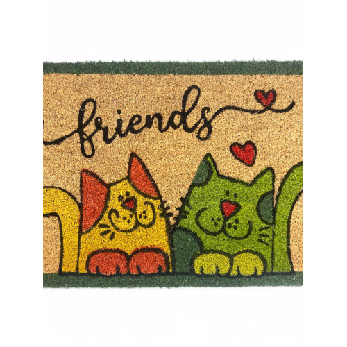 Tapis d’entrée d’extérieur en noix de coco - Paillasson Friends avec chats colorés - Antidérapant 40x70 cm
