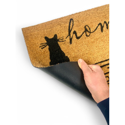 Tappeto Ingresso Esterno in Cocco - Zerbino Home con Gatti Stilizzati - Antiscivolo 40x70 cm