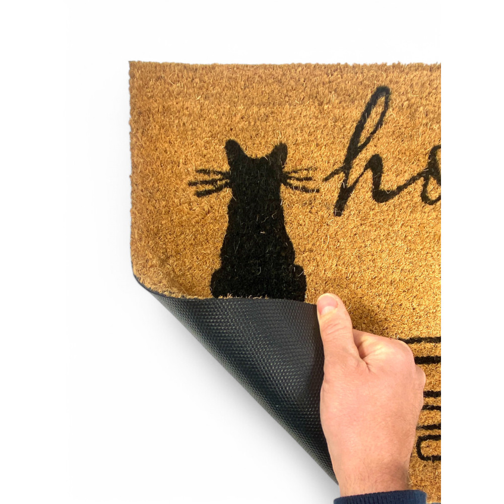 Tappeto Ingresso Esterno in Cocco - Zerbino Home con Gatti Stilizzati - Antiscivolo 40x70 cm