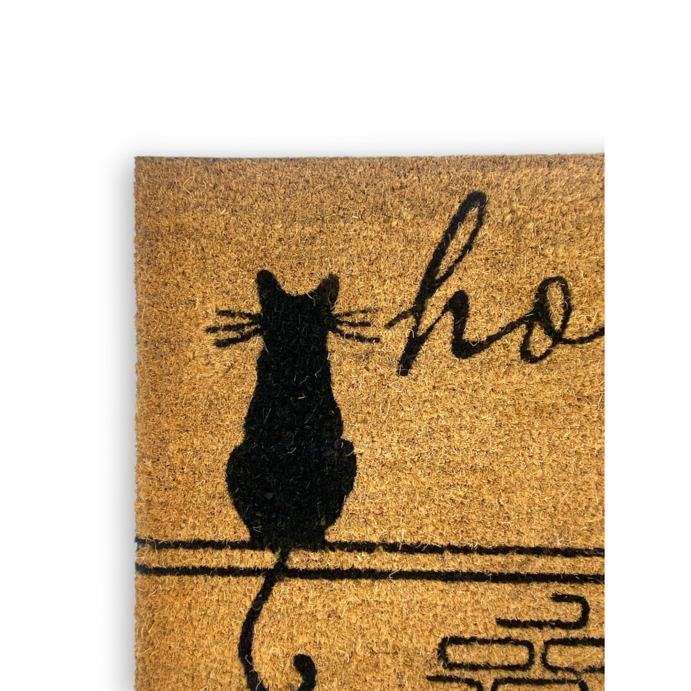 Tappeto Ingresso Esterno in Cocco - Zerbino Home con Gatti Stilizzati - Antiscivolo 40x70 cm