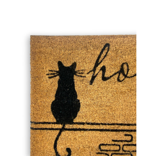 Alfombra de Entrada Exterior en Coco - Felpudo de Casa con Gatos Estilizados - Antideslizante 40x70 cm