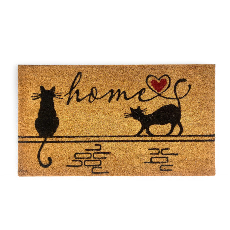 Tappeto Ingresso Esterno in Cocco - Zerbino Home con Gatti Stilizzati - Antiscivolo 40x70 cm