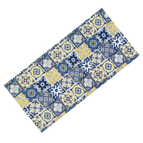 Tapis de cuisine antidérapant - motif majolique bleu et jaune - Fabriqué en Italie