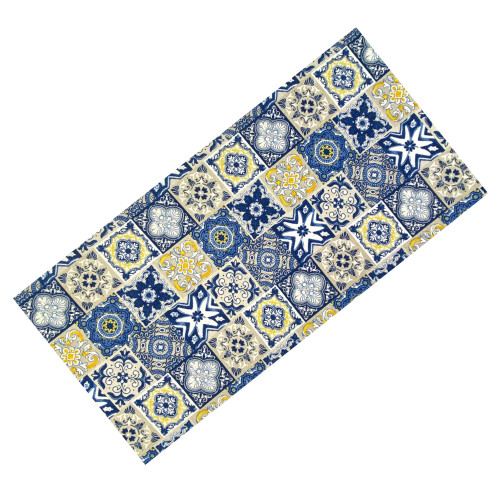 Tapis de cuisine antidérapant - motif majolique bleu et jaune - Fabriqué en Italie