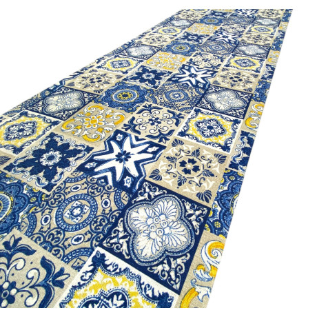 Tappeto Cucina Runner Antiscivolo - Fantasia Maiolica Blu e Giallo - Made in Italy 2